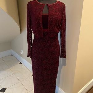 Vintage burgundy lace and velvet/velour dress with cropped jacket